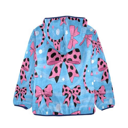 Pink Bow on Blue Toddler Fleece Jacket Girl Boys Hooded Fleece Jacket Coat Warm Outwear Zip-up 3-10T2