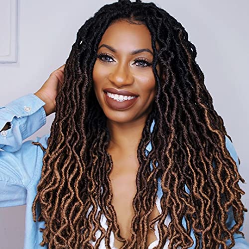 AMELI 6 Packs Wavy Gypsy Locs Crochet Hair Faux Locs Crochet Hair Pre-looped Goddess Locs Crochet Braids Hair Extensions (18INCH, 1B/4/30)