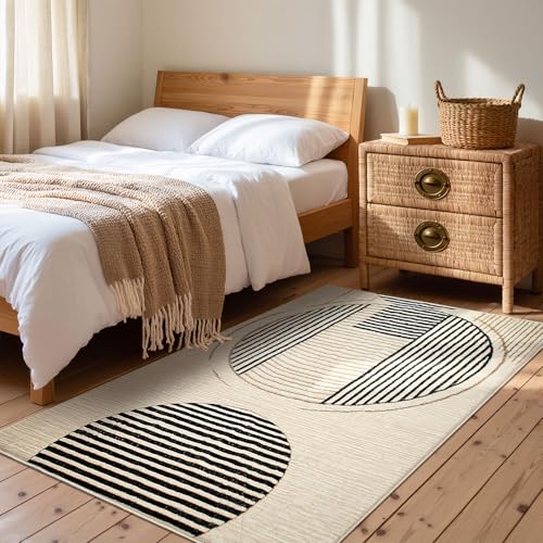 Calore Alfombra Salon Lavable 80x120cm, Alfombra Habitacion Beige Geométrica Antideslizante Alfombras Salon Pelo Corto Grande