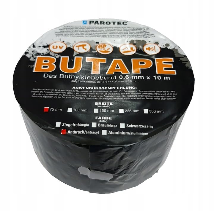 B2C Butyl Black Sealant Tape Performance Waterproof 10m x 75, 100, 150, 300 mm Self ahsesive Ready to use Weather Resistant Sealing Repair (75mm)