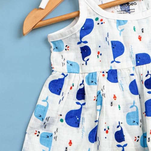 Image of Kidbea Muslin Frock for Baby Girls | Cotton Dress for Newborn Babies | Sleeveless, Tie-Up Shoulders Summer Wear Clothes