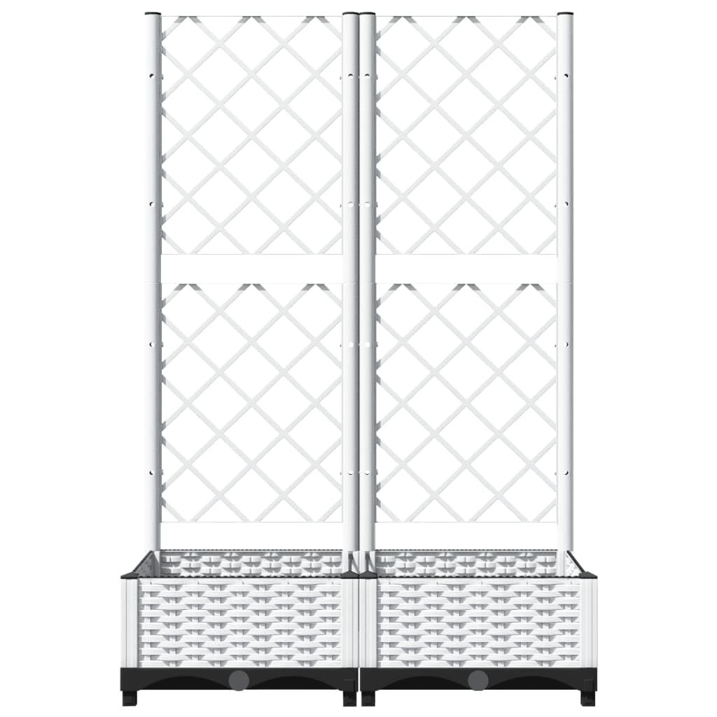 Jardiniere avec Treillis Blanc en PP 80 x 40 x 121,5 cm, Pot Cache pour Interieur Exterieur, Balcon terrasse Jardin, Support pour semis et Culture avec Drainage et Reserve Eau