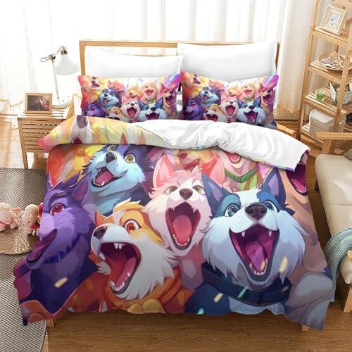 Housse de couette loup 3D zippée anti-glissement parure de lit microfibre King