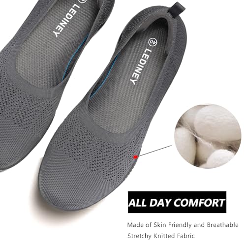Image of LEDINEY Women's Flats Slip On Go Walk Shoes for Women Comfortable Walking Sneakers Knit Low Wedge Dressy Ballet Shoes Zapatos para Mujer