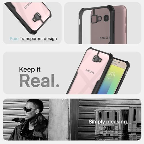 Image of Pikkme Back Cover for Samsung Galaxy J7 Prime | Ultra Hybrid Shockproof Case | Full Camera Protection | Raised Edges | Clear Transparent Bumper Case (Black)