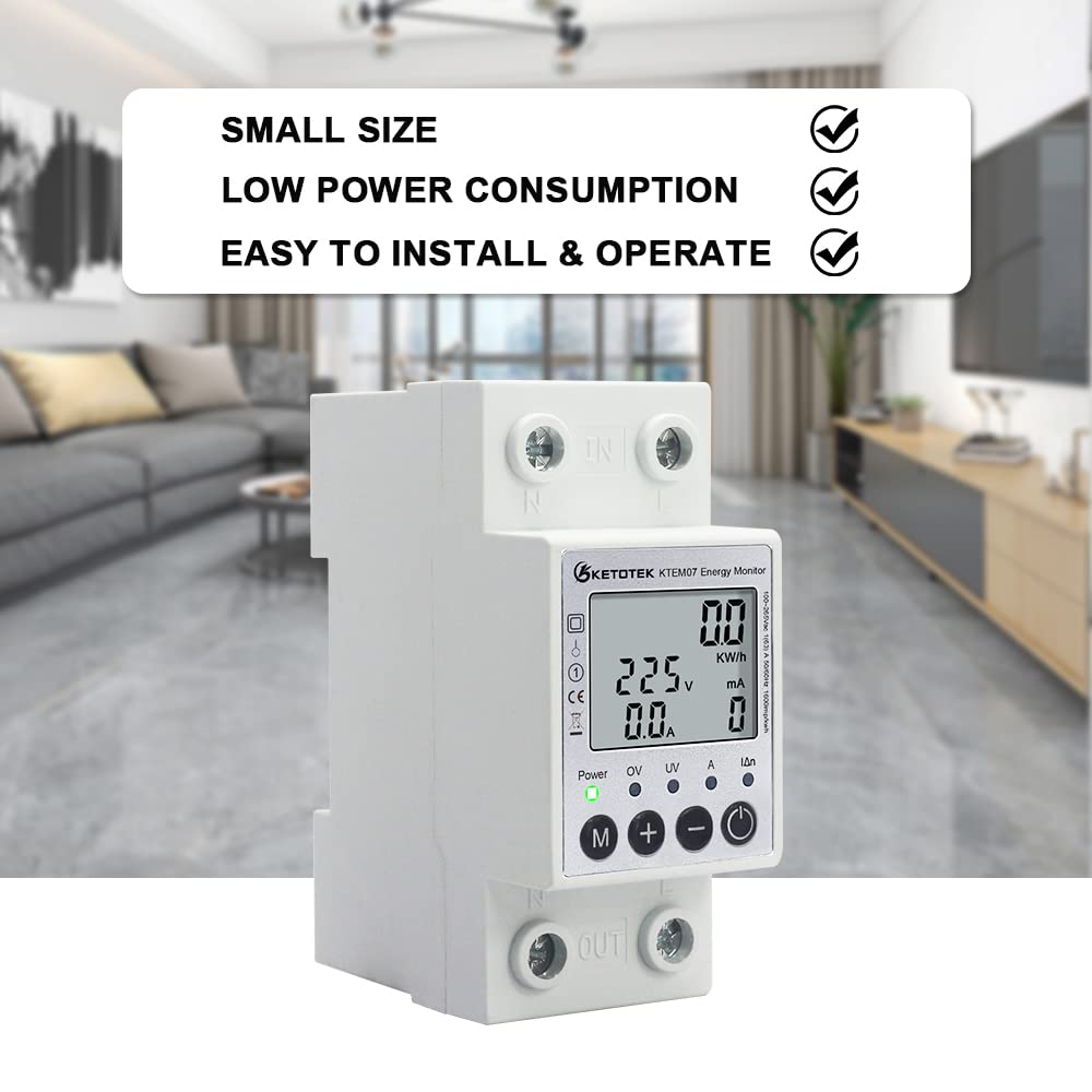 KETOTEK Smart Flow Meter DIN Rail WLAN 1 Phase Flow Meter AC 5 (65) A 90-250V Digital LCD Remote Control DIN Rail AC Flow Meter from Smart Life/Tuya