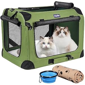 Petprsco Large Cat Carrier for 2 Cats Small Medium Dogs, Soft Pet Carrier 24x17x17 for Traveling with Warm Blanket Foldable Bowl and Washable Pad