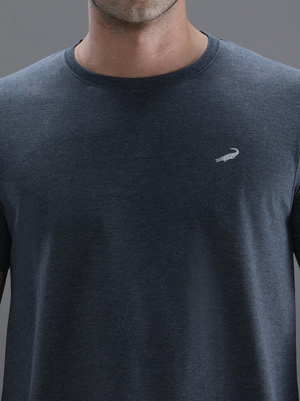 Image of CROCODILE Men Solid Sport Fit T Shirt | Round Neck | Short Sleeve | Regular Length | Basic Casual Pull On Topwear Grey Melange