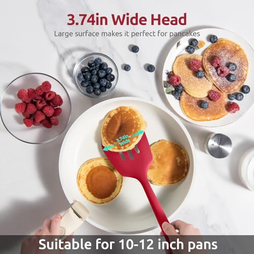 Image of U-Taste Silicone Turner Slotted Spatula, 13.6 inch Long /3.7 inch Wide, Red