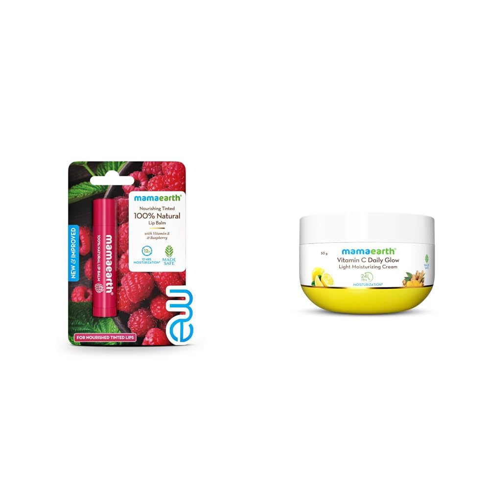 Mamaearth Nourishing Tinted 100% Natural Lip Balm With Vitamin E And Raspberry 4 G Mamaearth Vitamin C Daily Glow Light Moisturizing Cream with Turmeric Vitamin C for Skin Brightening 50 g-picture-55