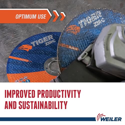 Image of Weiler 58030 4-1 /2 Inch Cutting Wheel, Tiger Zirc Steel /Metal Fast Cut & Long Life High Performance Cutting, .045 inch Z60T Type 27 5 /8 inch-11 Hub, Pack of 10