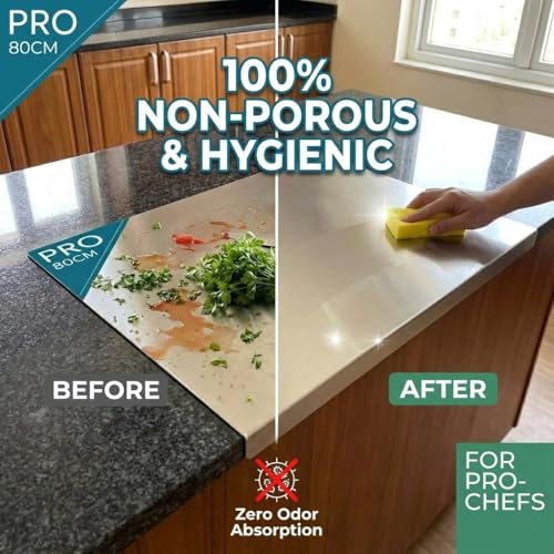 Image of Herrlich Homes 304 Stainless Steel Chopping Board with Lip for Kitchen| Free Rollin Pin |Counter Top | Rust Proof | Easy to use| Round Edge| For Cutting Vegetables, Meat,Fish,Fruits | 2XL | 80 X 50 cm