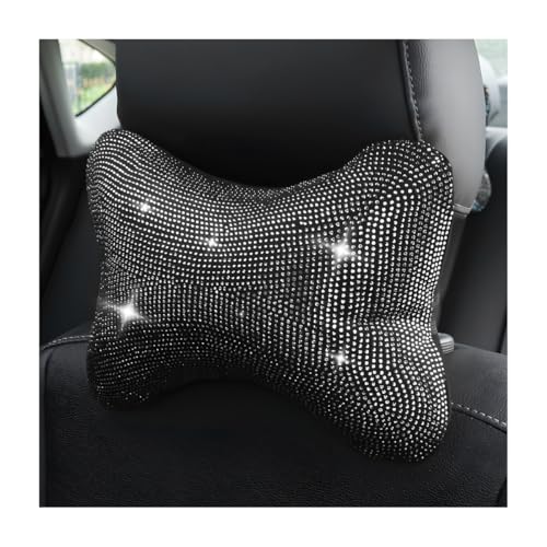 povtii Bling Car Neck Pillow, Crystal Rhinestone Auto Seat Headrest Neck Support for Driver Relax Necksupport, Bling Car Headrest Pillow for Women Girls, Car Accessories (White)