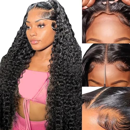 Uveous Wear and Go Glueless Wigs Human Hair Pre Plucked Cut 180% Density 13x6 Deep Wave Lace Front HD Curly Frontal Wig for Women (26 Inch)