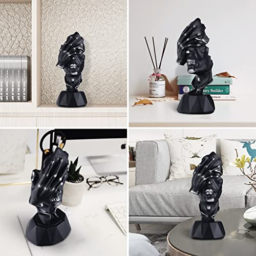 Suruim Creative Abstract Men Mask Statue, Thinker Resin Statue, Do Not Listen Do Not Look Abstract Art Statue, Resin Sculpture Ornament Table Decor (Black-2) #TOP3