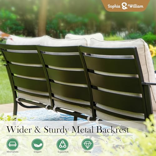 Sophia-William-Patio-Furniture-Sets-5-Pcs-Outdoor-Metal-Conversation-Sets-5-Seats-with-1-x-3-Seat-Sofa-2-x-Cushioned-Swivel-Sofa-Chairs-2-x-Ottomans-for-Coffee-Lawn-Backyard-Poolside-Beige Sophia William Patio Furniture Sets 5 Pcs Outdoor Metal Conversation Sets 5 Seats with 1 x 3 Seat Sofa 2 x Cushioned Swivel Sofa Chairs 2 x Ottomans for Coffee Lawn Backyard Poolside Beige