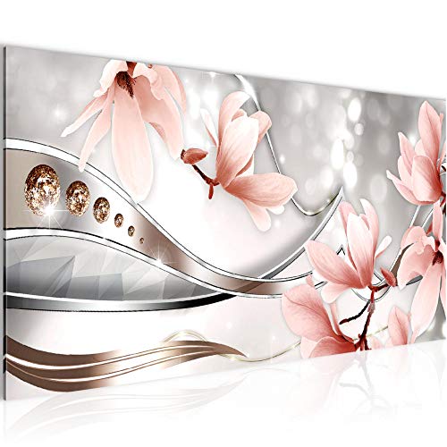 Runa Art Tableau Decoration Murale Fleurs Magnolia 1 Partie Moderne Toile non tissée Salon Salle Abstrait Rose Gris 207212a