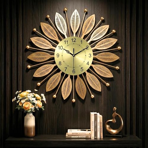Image of RIOH Decor Big Size Wall Clock 60 CM Gold, Large Metal Decorative Silent Wall Clock for Living Room, Office, Bedroom, Hall & Home Decor
