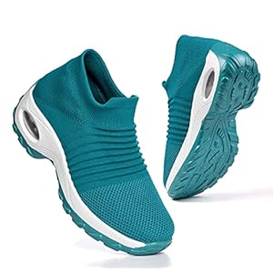 Womens Slip On Walking Shoes – Breathable Mesh Sock Sneakers Athletic Road Running Trainers Air Cushion Platform Wedge Shoes