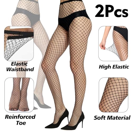 2 PCS Netzstrumpfhose Schwarz, Fischernetz Strümpfe für Damen Sexy Elastisch Hohe Taille Strumpfhosen, Sexy Kreuz-Socken Strümpfe Netzstrumpfhose Netzstrümpfe, Fishnet Stockings