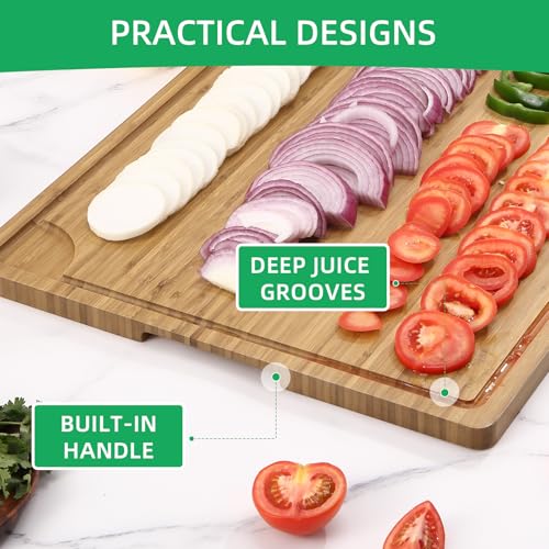 GlowSol Extra Large Bamboo Cutting Board 24x18 Inch, Wood Cutting Boards for Kitchen Meal Prep and Meat Carving, Thick Chopping Board with Deep Juice Groove and Handles by GlowSol - Used condition - Image 2