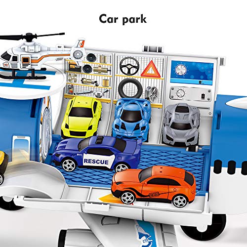 BeebeeRun Transport Cargo Airplane Toys - Car Toys for 3 4 5 Year Old Boys, 9 in 1 Take Apart Plane Toys Including 8 Sports Cars and 1 Helicopter, Gift for Boys
