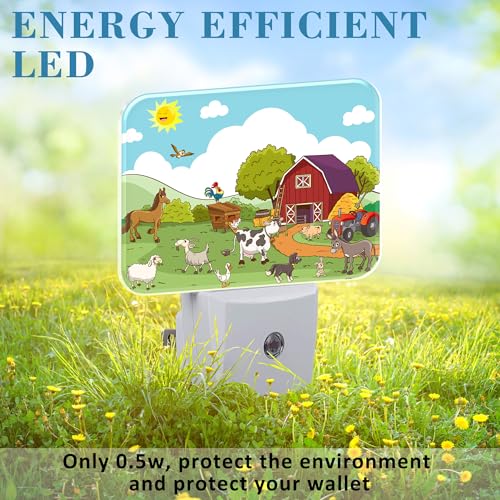 Image of Cartoon Farm Animals Night Light for Kids Girls Boys, Cute Farm Animals LED Night Light Plug into Wall with Dusk to Dawn Sensor for Room, Hallway, Kitchen, Bathroom, Stairs Decor