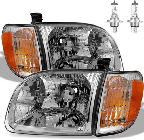 KarSpareHub Headlights Assembly for 2000-2004 Toyota Tundra Regular or Access Cab Models Halogen Headlamp Replacement Driver & Passenger Side