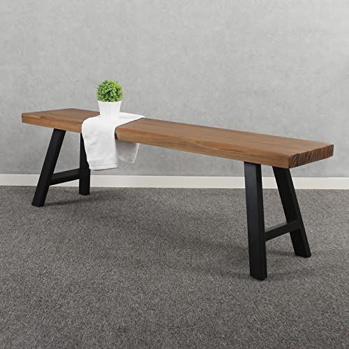 MBQQ 48 inch Outdoor Soild Wood Bench,Patio Picnic Bench,Oil Finished Backless Wooden Garden Park Bench for Patio Porch, Modern Slim Indoor Dining Furniture,Teak Color - Thumbnail 4