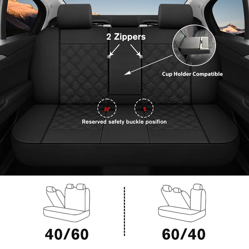 Image of YGL Luxury PU Leather Car Seat Covers Full Set, Non-Slip Seat Cover Protectors, Universal Fit for Cars, Trucks, SUVs, Vans, Pickups, Airbag Compatible, Seat Covers for Car Interior (Black)