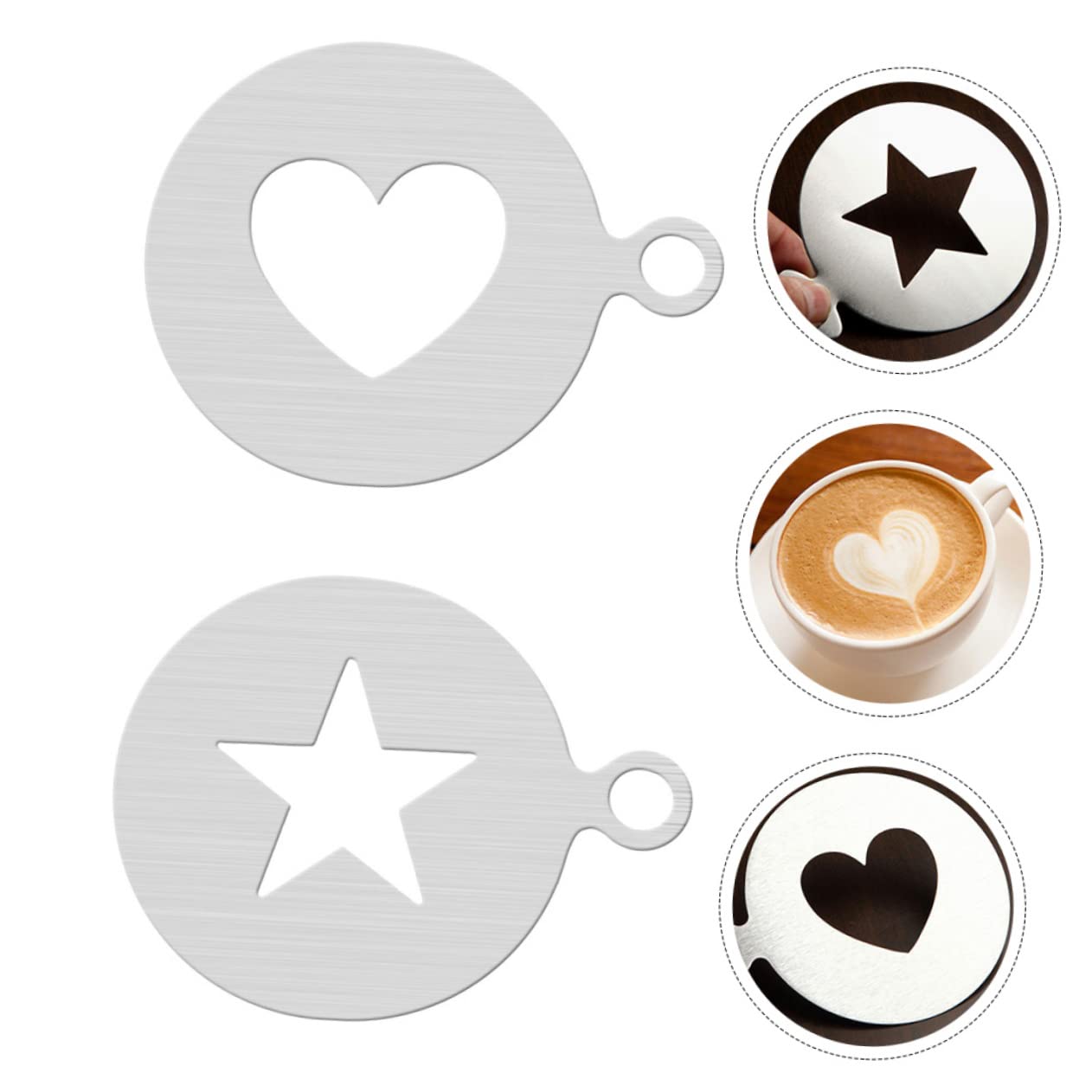 VINTORKY Coffee Decorative Art Mold Stainless Steel Heart Star Stencils Powdered Sugar Sieve Baking Stencil