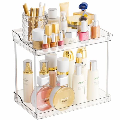 Yieach 2 Tier Bathroom Counter Organizer Tiered Bathroom Organizer for Makeup Perfume Beauty Products Skincare Organizers Shelf Vanity Storage Tray for Bedroom Spice Racks for Kitchen Corner Rectangle