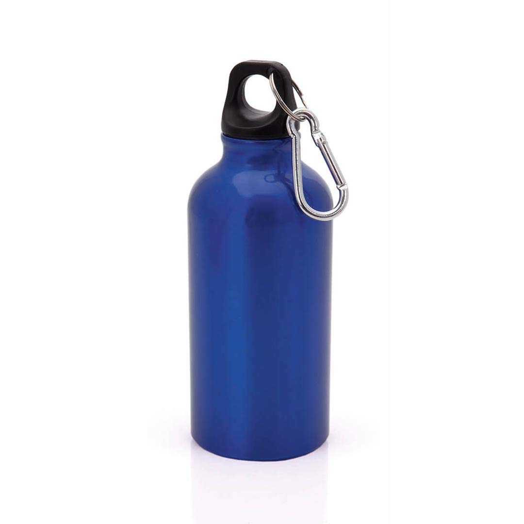 400ml Aluminium sport water bottle, with screw-on safety cap and metal carrying carabiner