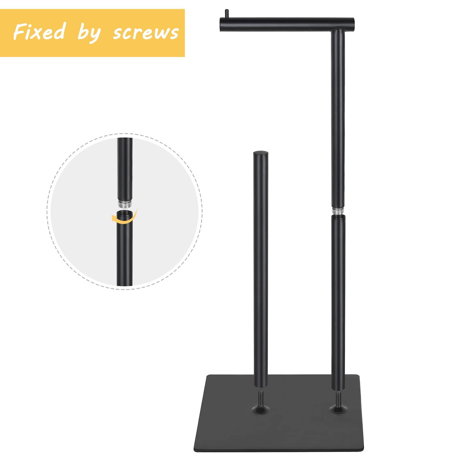 LIANTRAL Free Standing Toilet Roll Holder, Black Metal Paper Roll Holder - Image 4