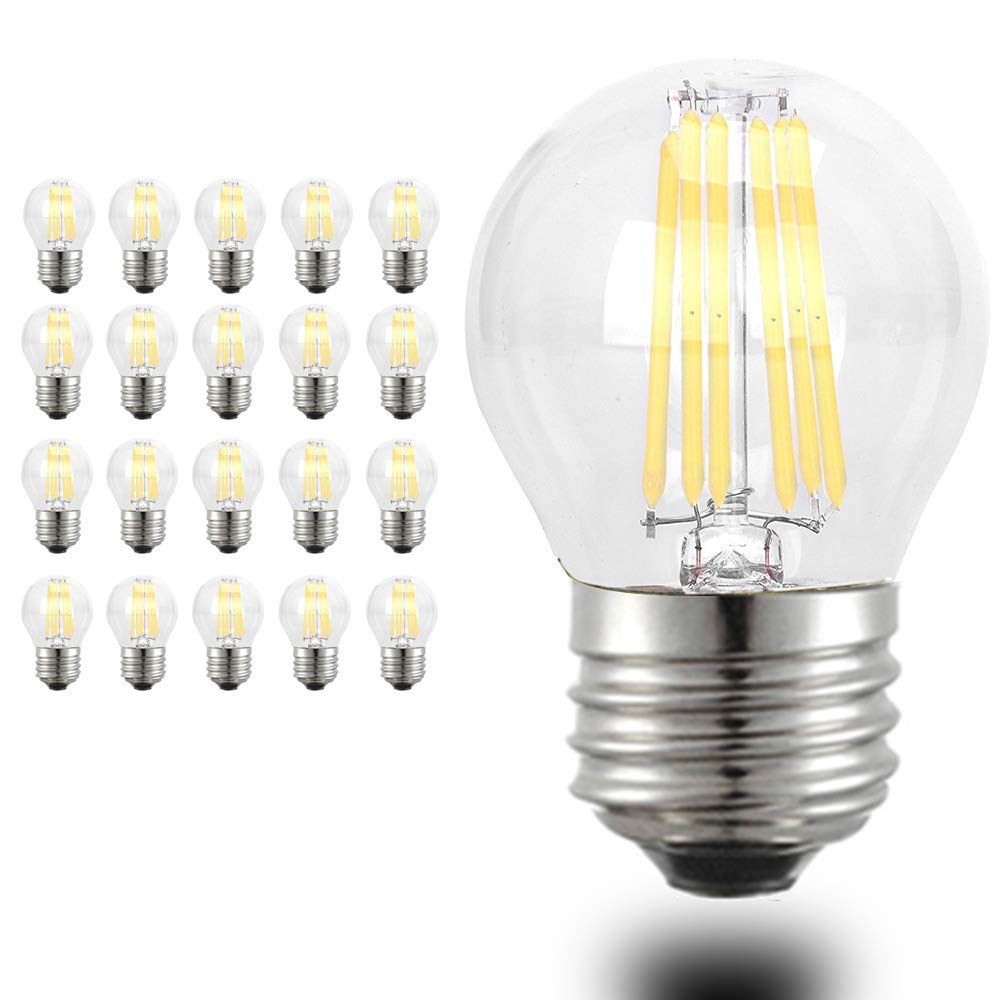 Chao Zan E27 LED Light Bulbs 6W Lamp Filament Bulb, 60Watts Incandescent Equivalent 6000-6500K Cool White Edison Screw Globe Bulb, 360° Beam Angle, 20 Pack