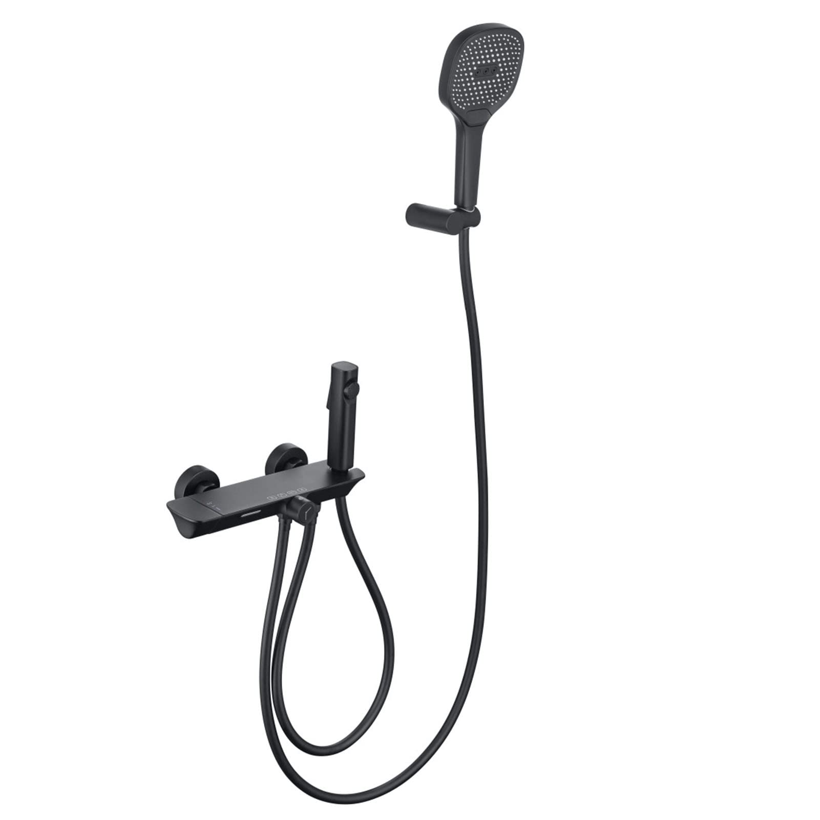 Rubinetto per Vasca da Bagno a Parete, con Cascata, con doccetta, doccetta per Bidet, Set Doccia termostatico, Rubinetto con Maniglia Singola, Oro Spazzolato, Spazzolato G (Nero)