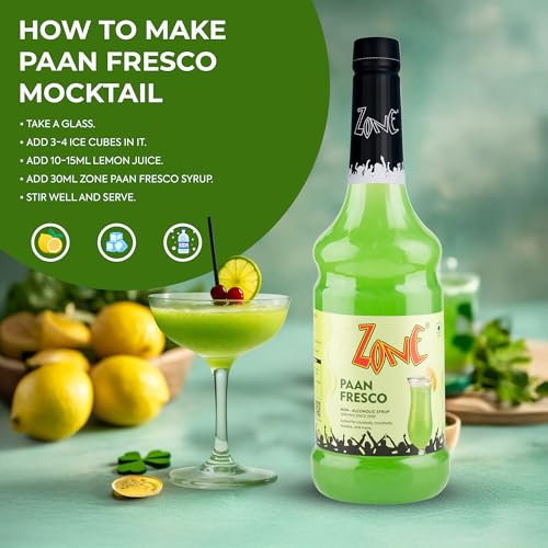 Image of Zone Paan Fresco Flavoured Syrup 1000ml - For Mocktails, Milkshakes, Desserts, Paan Shots & Fusion Drinks | Premium Bar Blend 1 Litre - More Servings, Ideal for Cafes, Restaurants & Professional Use