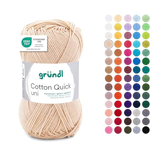 Gründl Laine Cotton Quick uni - laine fine pour crocheter - fil à tricoter – fil à crocheter – brillant et doux pour la peau – 100% coton – 1 pelote 50 g /...