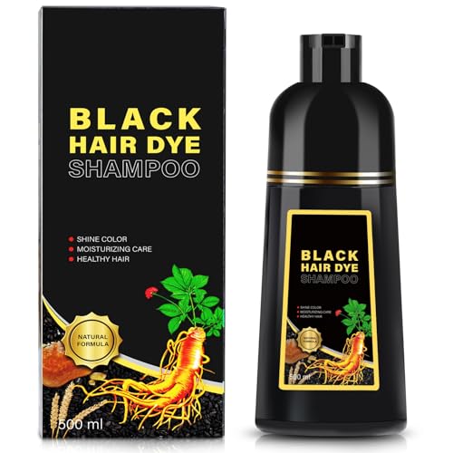 Black Hair Dye Shampoo 3 in 1, Herbal Shampoo Hair Dye for Women Men, Grey Coverage 16.9fl oz