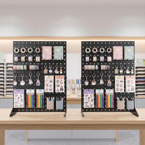 Novelfun 1 Stück Stecktafel Display Stände 17\ X 13\ Stecktafel Organizer mit 16pcs Haken, Tischplatte Präsentationsständer Metall Pegboard Display Stand für Schmuck, Schlüsselanhänger, Aufkleberc
