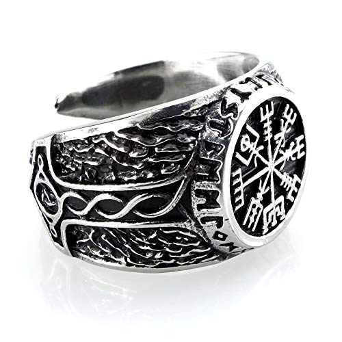 Anello in acciaio inox Vegvisir, compasso runico