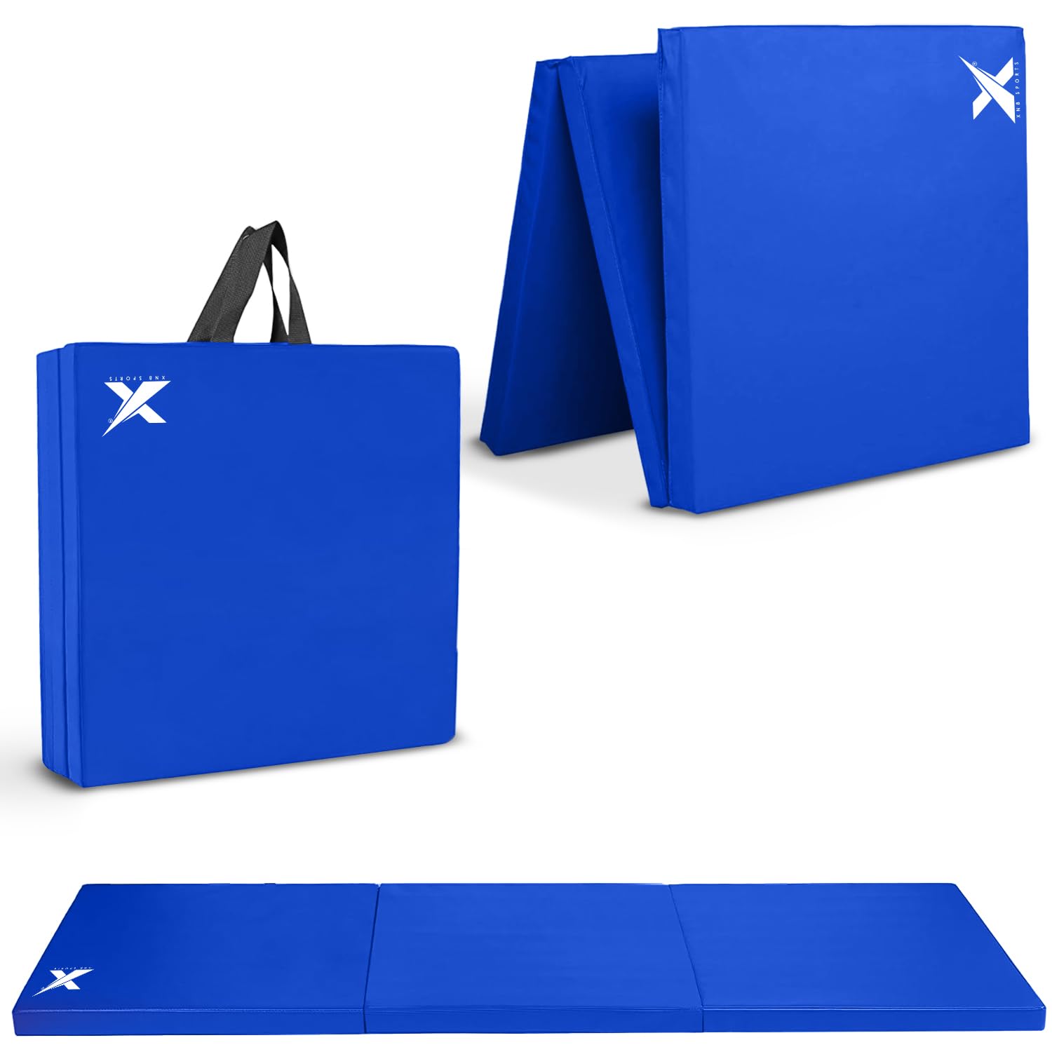 Xn8 Sports Tri-Fold Gymnastics Acro Tumble Mat –6cm Thick & 6Ft Long Foldable Gymnastic Exercise Crash Mats for Kids & Adults Non-Slip PU Leather Folding Gym Mat with Carrying Handles for Yoga Pilates