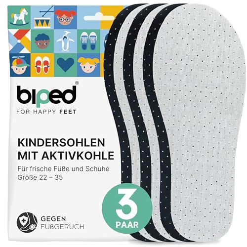 biped 3 Paar Kinder Aktivkohle Einlegesohlen - Sohlen gegen Schweißfüße und Fuß Geruch - Weiche Latexschaum Schuheinlagen - Für hygienisch frische Schuhe und Füße z2768(34-35)