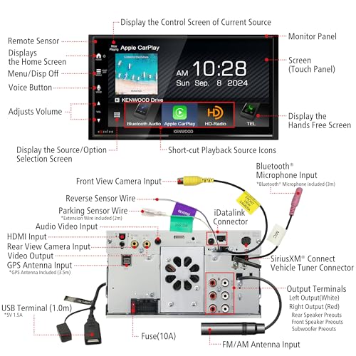 Image of KENWOOD DMX709S eXcelon 6.95-Inch Capacitive Touch Screen, Car Stereo, CarPlay and Android Auto, Bluetooth, AM /FM HD Radio, MP3 Player, USB Port, Double DIN, 13-Band EQ, SiriusXM