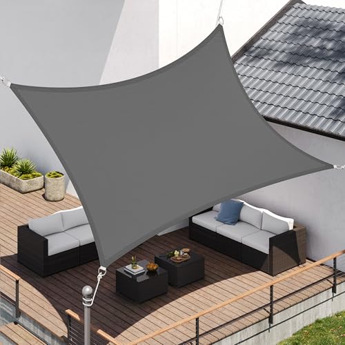 SONGMICS Sonnensegel 3 x 5 m wasserfest mit einer Wassersäule von 665 mm Sonnenschutz aus reißfestem Polyester UV-Schutz 93% Terrasse Garten Balkon rechteckig 2 m Seile rauchgrau GSH35GY