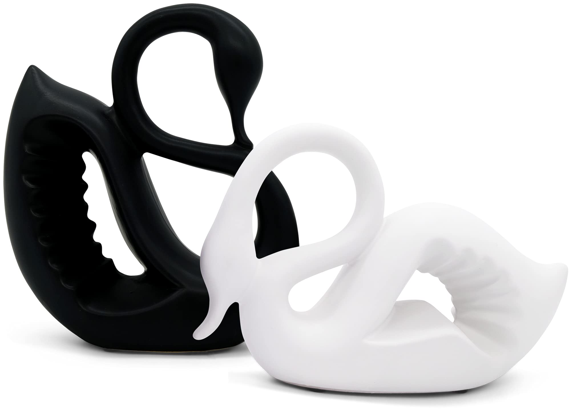 FeinKnick Grand Couple de cygnes en céramique Noir et Blanc | Sculpture moderne en couple de 2 cygnes – Design décoration de cygne porte-bonheur et harmonie – decoration figurines animaux