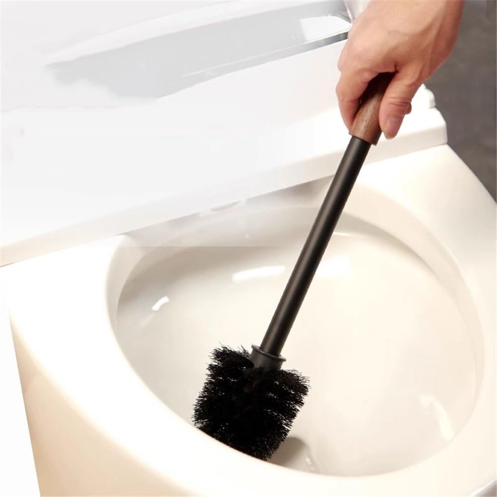 Escobillas de Baño Juego de portaescobillas Inodoro Aluminio y Madera for Montaje en Pared con Base Drenaje Escobilla WC