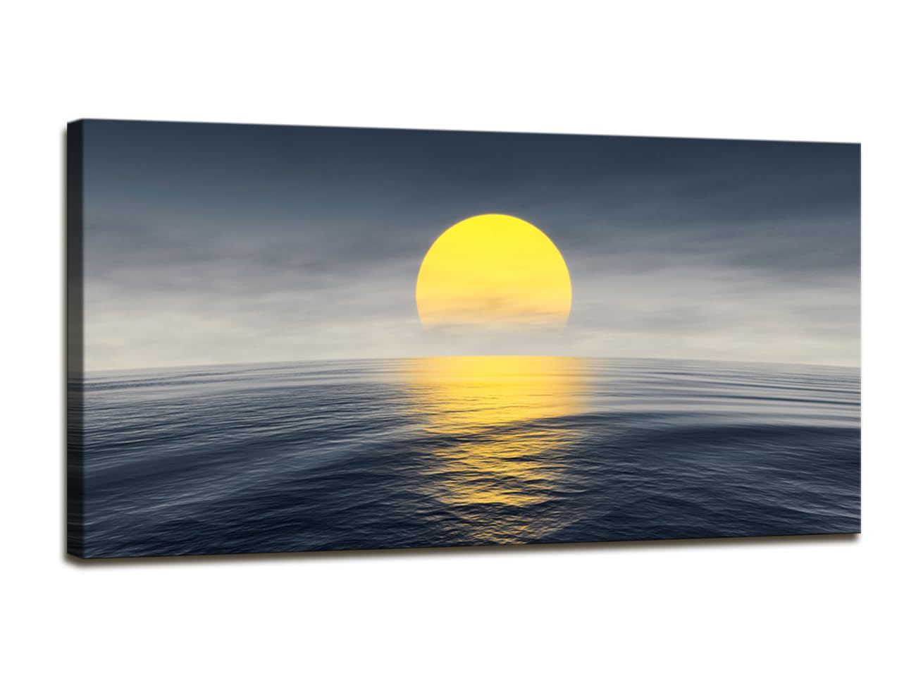 Jiuqinghua Canvas Prints Wall Art Decor Large Yellow Sunset over the ocean Picture 1 Panel Curved Horizon Painting Artwork for Dining Room Kitchen Home Decor Stretched and Framed Ready to Hang
