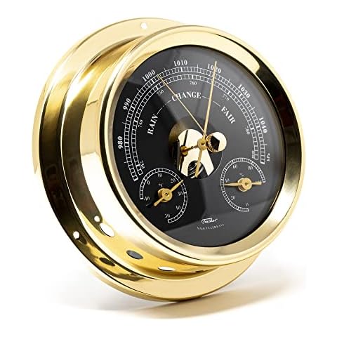 Fischer 1508BTH-45.6 - maritime Wetterstation - 125mm Barometer, schwarzes Ziffernblatt, Messing-Gehäuse Made in Germany Cover