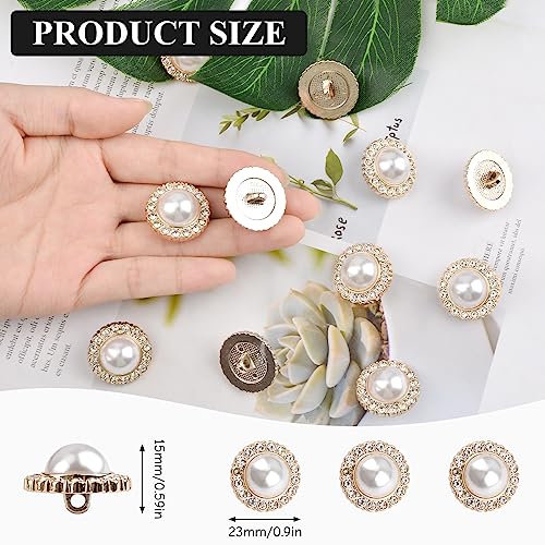 URROMA 30 Pcs Faux Pearl Buttons with Rhinestone - Image 2